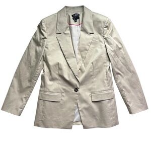 J. Crew Willa Khaki Beige Cotton Chino Women's Blazer Jacket Size 4 Schoolboy